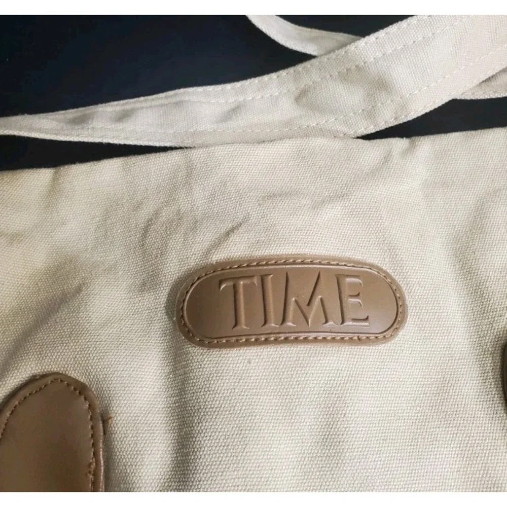 Vintage TIME‎ Magazine Promotional Messenger Bag Tan / Brown Advertising Tote